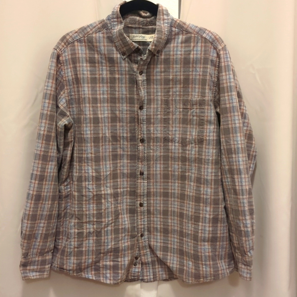 Men's Faded Glory Large Button Down Flannel Plaid Long Sleeve Collared Shirt